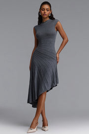 Tadeo Chic Contour Sleeveless Diagonal Stripes Asymmetric Hem Knit Midi Dress